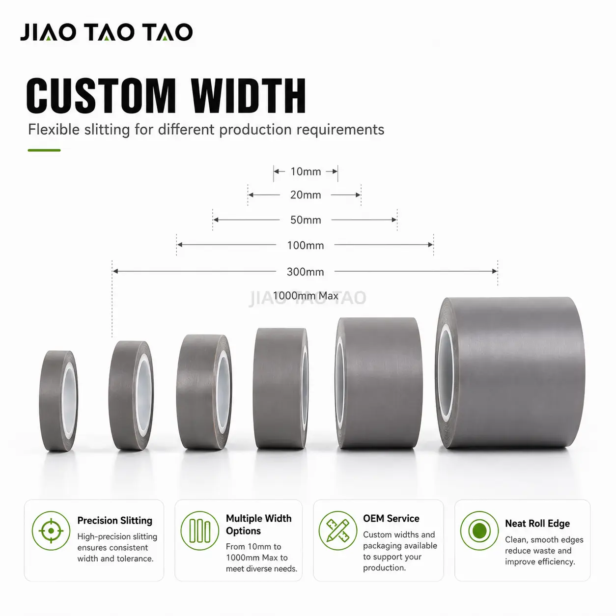 OEM custom virgin PTFE film supplied in roll, sheet, and custom cut formats.